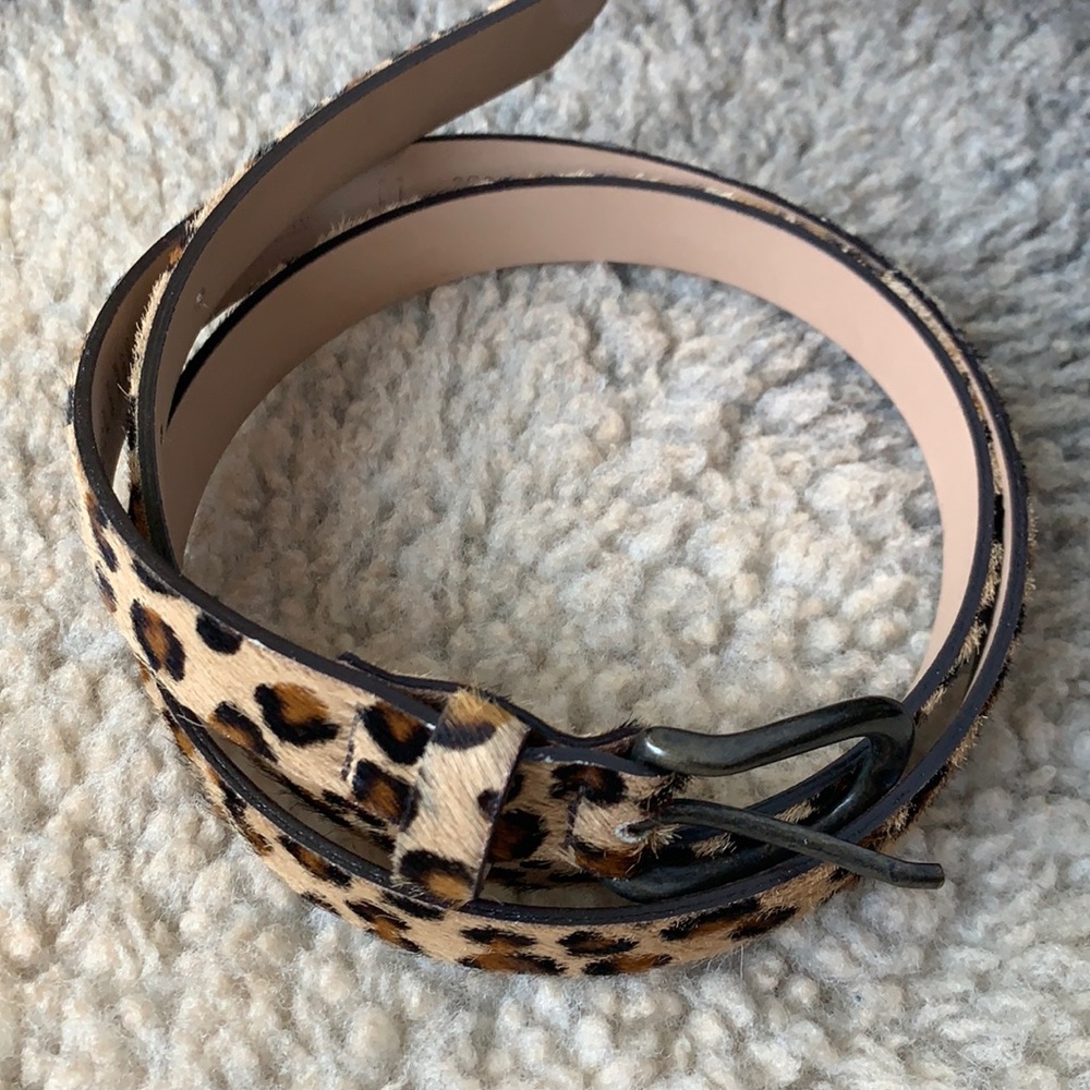 Garnet Hill leopard calf hair leather belt Italy